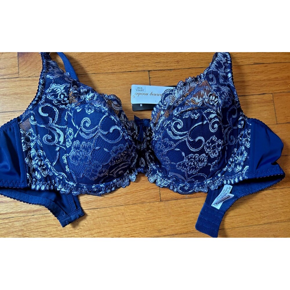 42DD Bra 42E Navy Blue Floral Lace Underwire Bra Lightly Lined Full Coverage